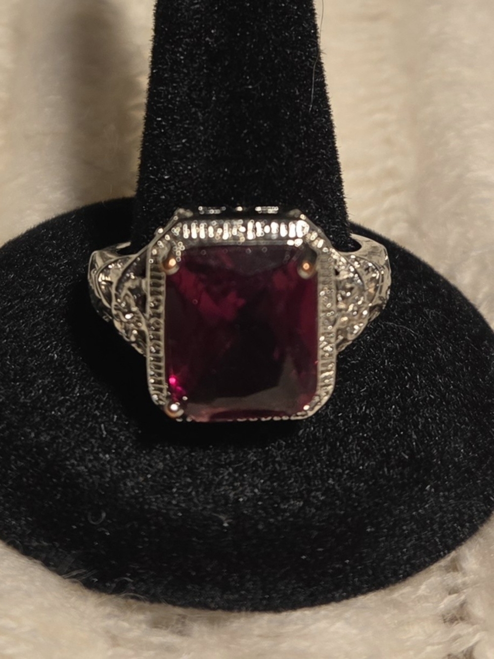 Sterling Silver Statement Ring with Deep Ruby Gemstone